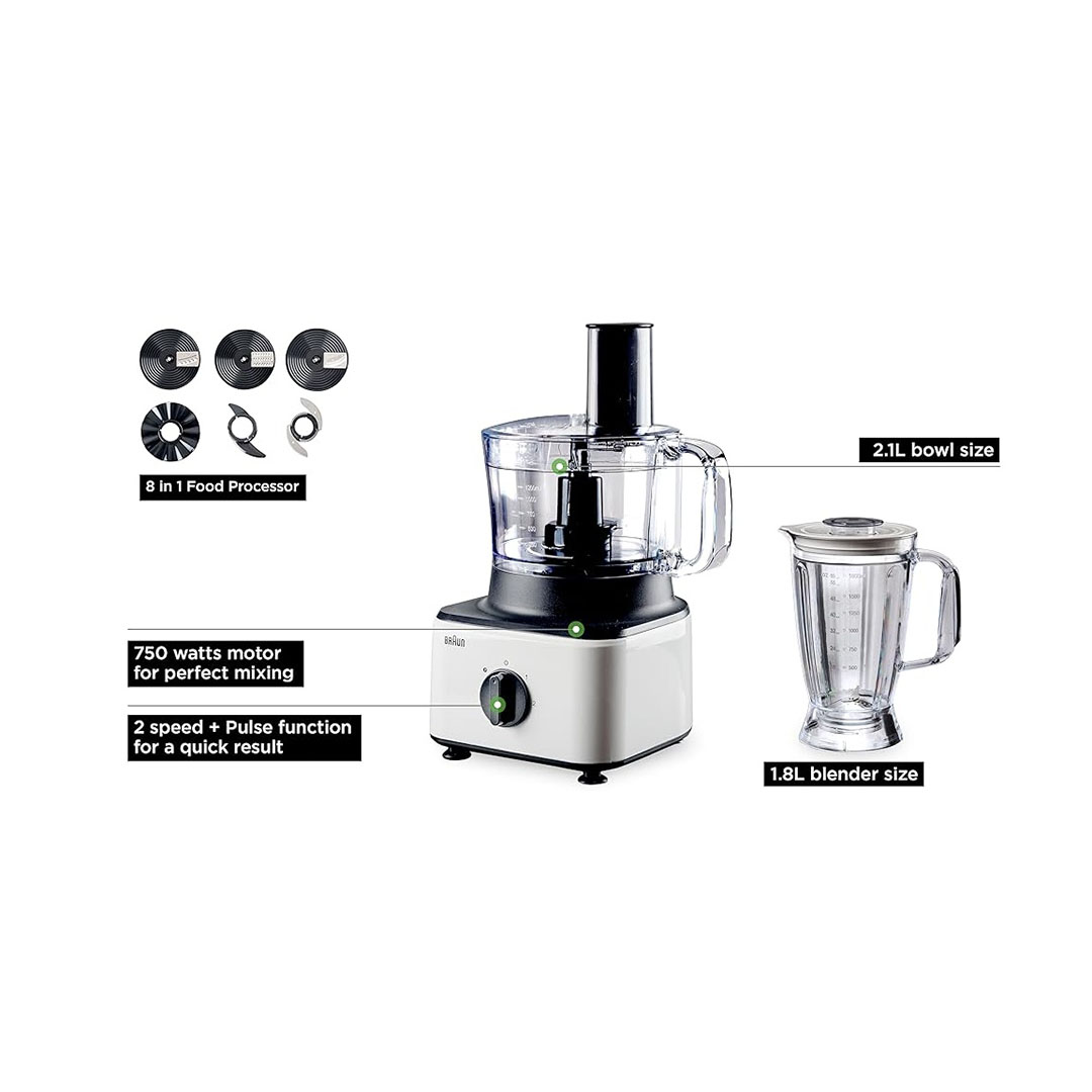 FP0145WH محضر طعام بالملحقات براون - 750 وات - أبيض × أسود