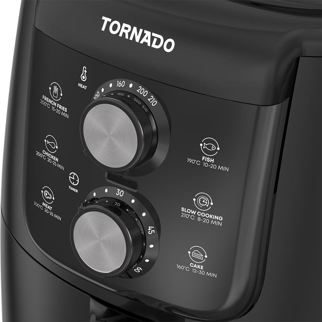 قلاية هوائية بدون زيت تورنيدو - 1550 وات - 4 لتر - تحكم يدوي - أسود × سيلفر - THF-1554M-XL-BS