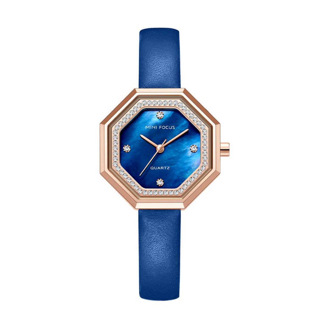 ساعة كوارتز حريمي بسوار جلدي - أزرق - MF0304L