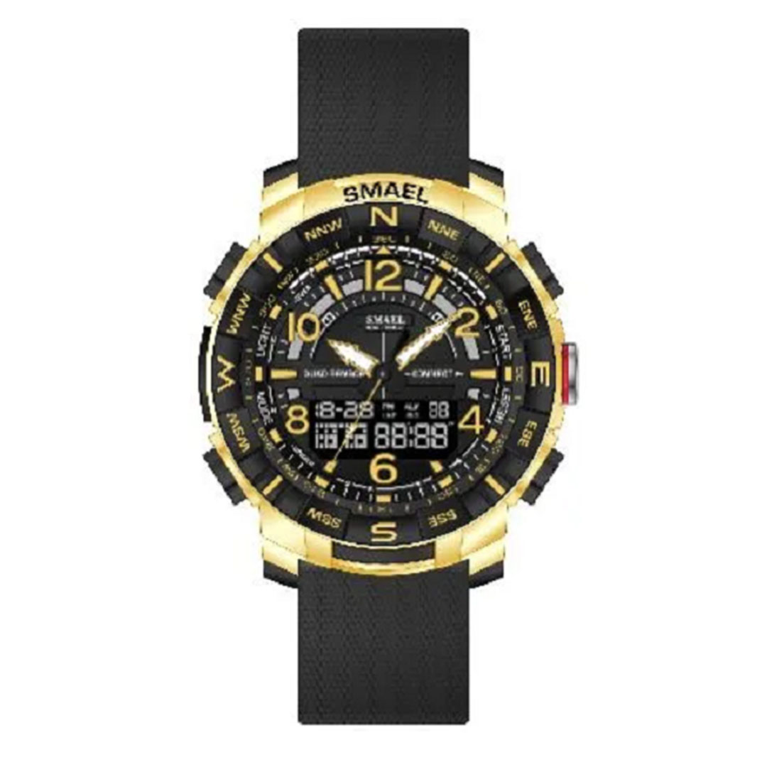 Smael ساعة رياضية للرجال - أسود/ذهبي