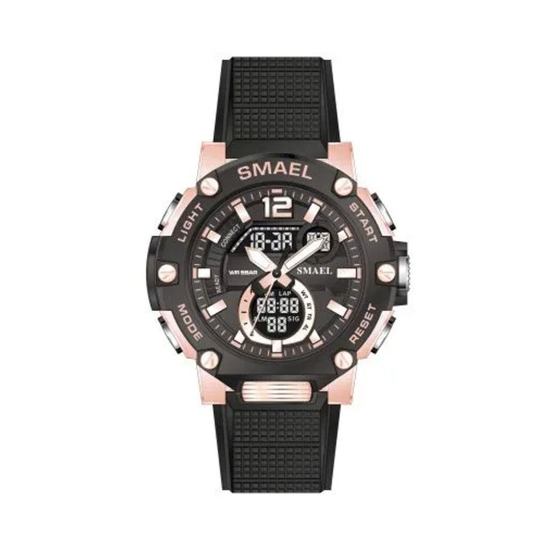 Smael ساعة رياضية للرجال - أسود/نحاسي