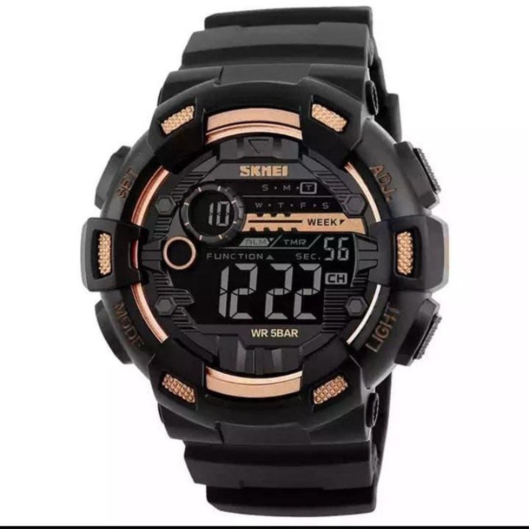 ساعة سكمي رياضية رقمية للرجال - أسود/ذهبي