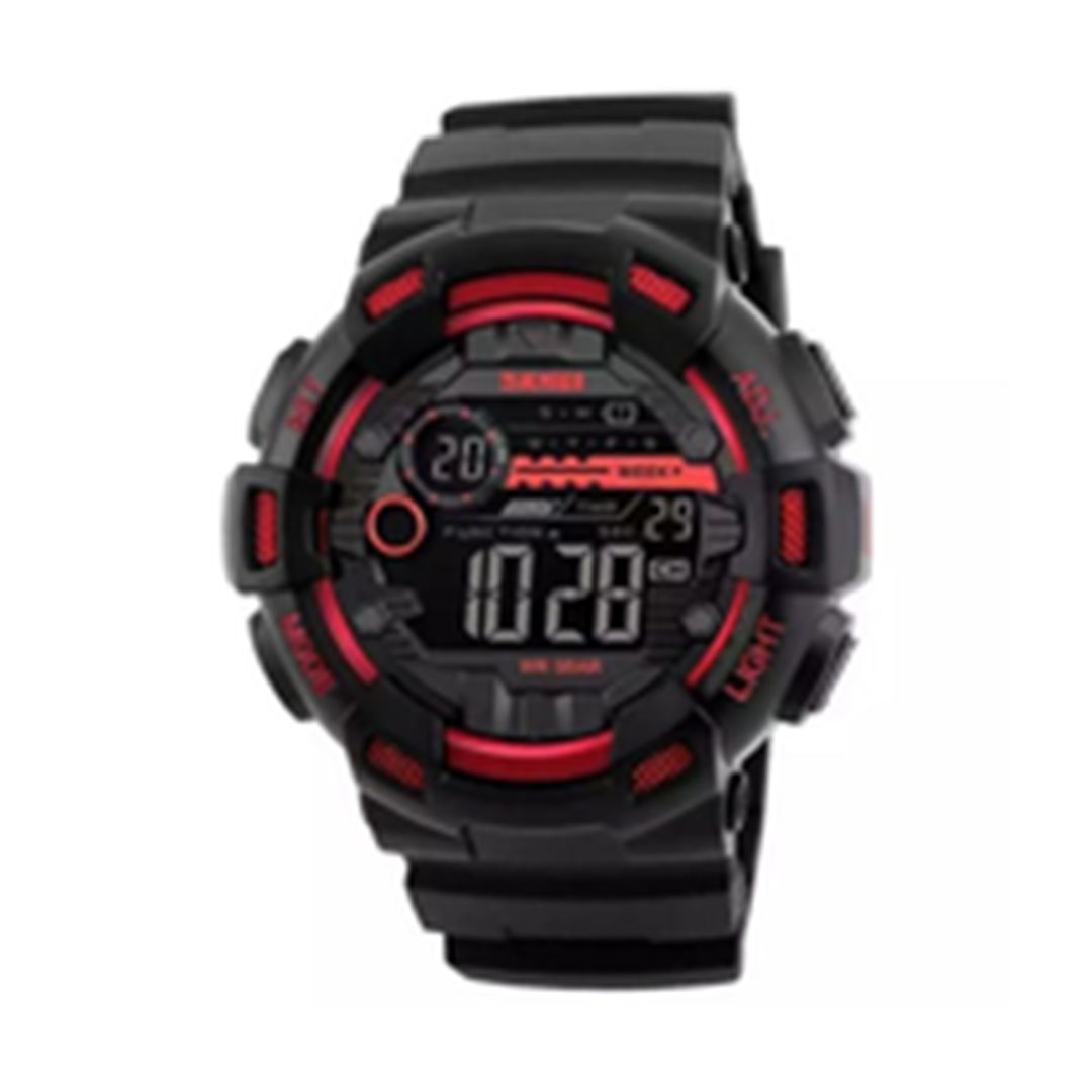 ساعة سكمي رياضية رقمية للرجال - أسود/أحمر