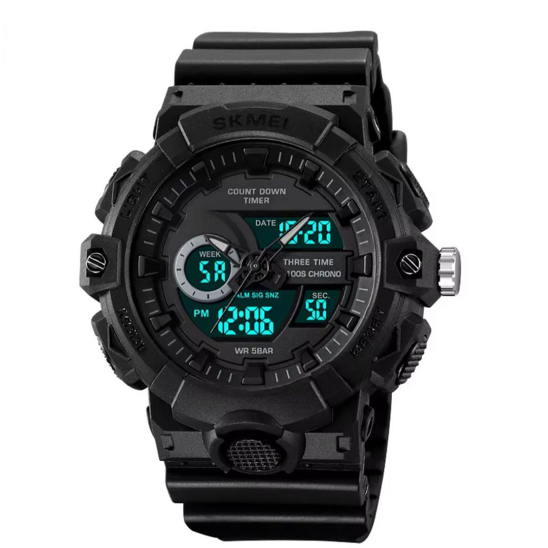 ساعه سكمي رياضيه مزدزجه رقميه للجنسين - أسود/كحلي