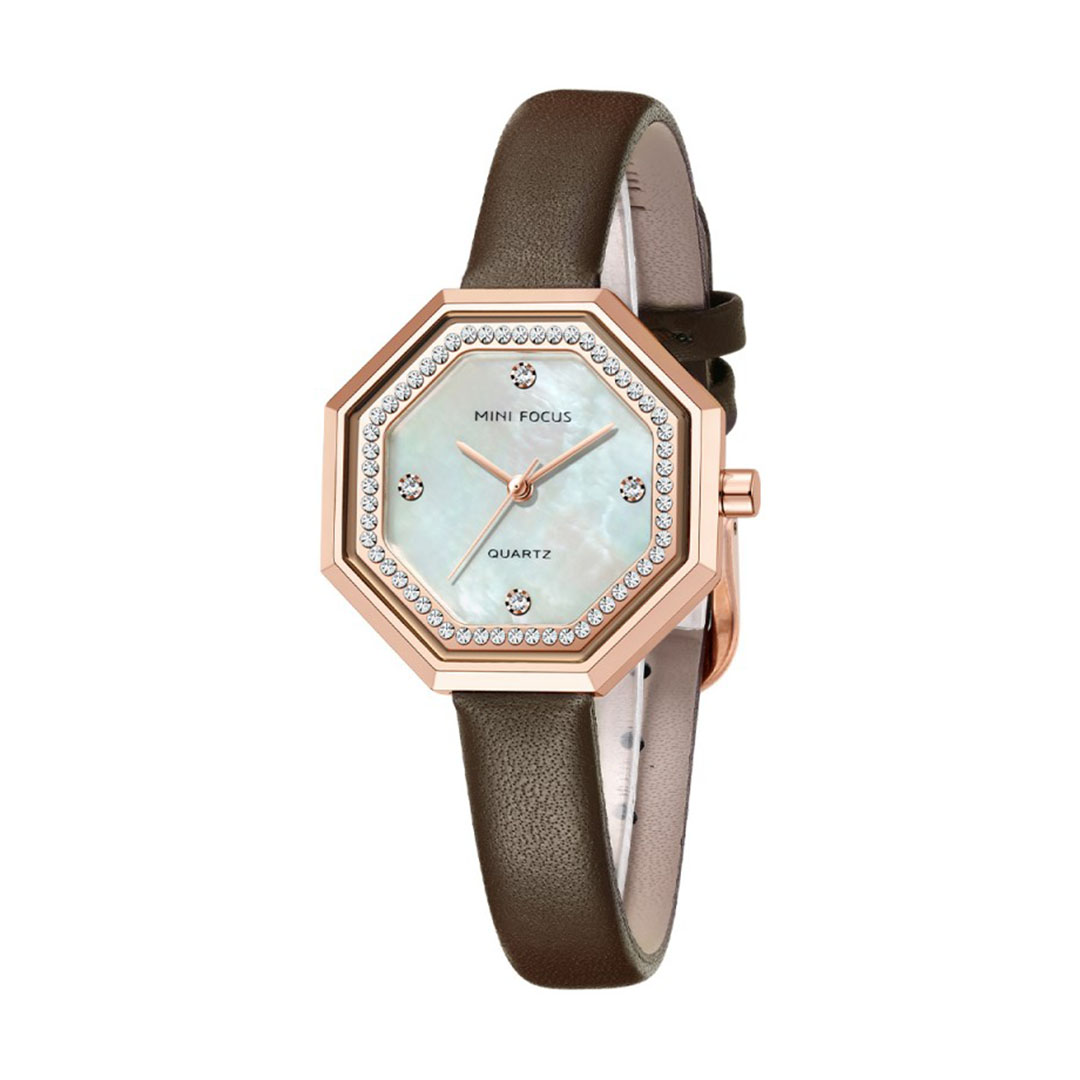 ساعة كوارتز حريمي بسوار جلدي - بني - MF0304L