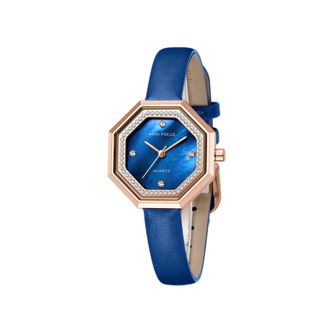 ساعة كوارتز حريمي بسوار جلدي - أزرق - MF0304L