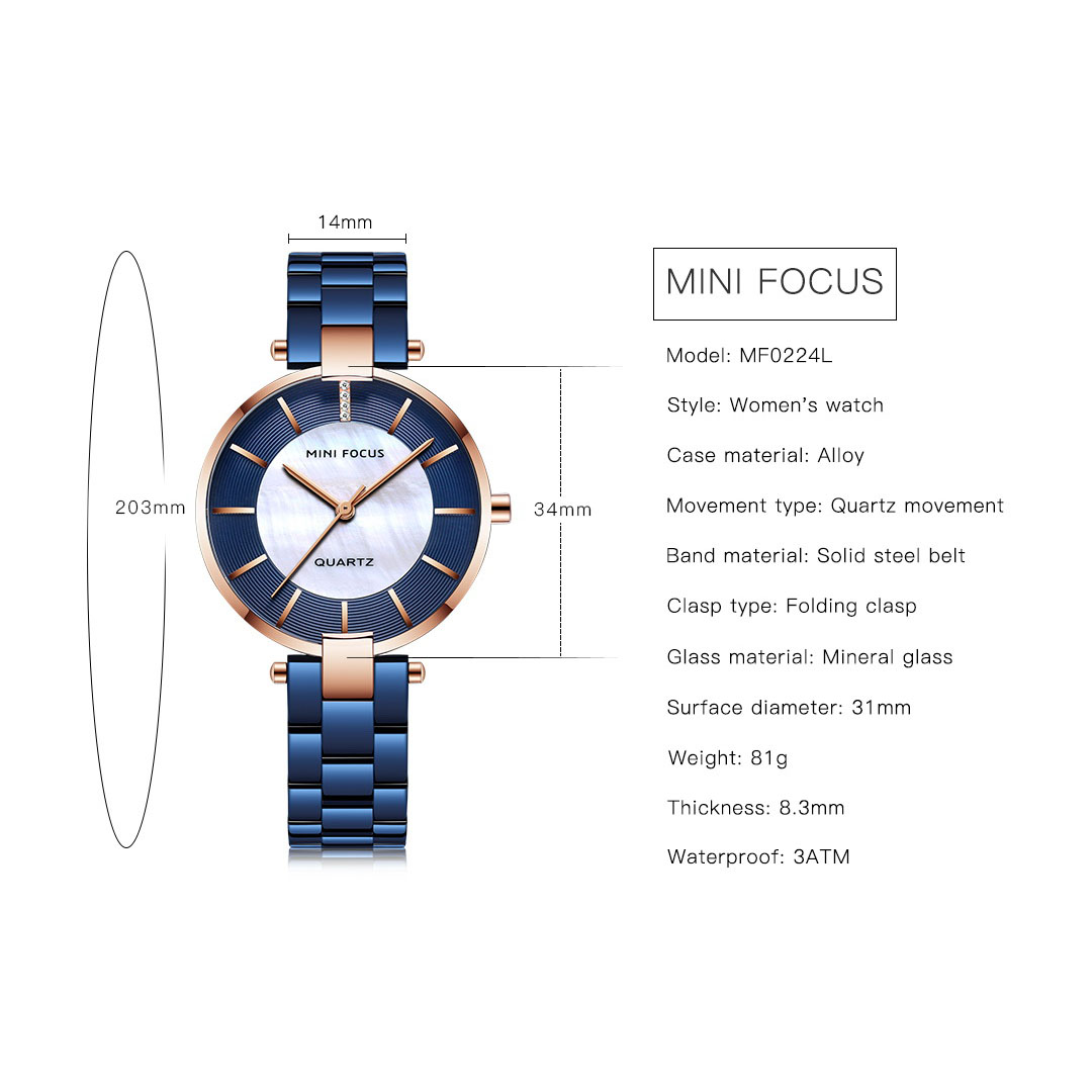 ساعة حريمي كوارتز أنيقة - أزرق - MF0224L