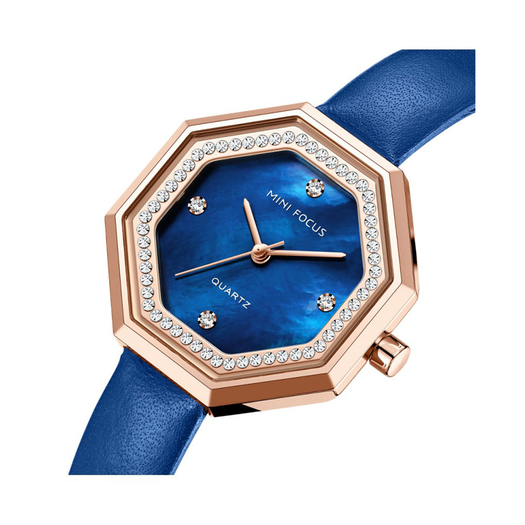 ساعة كوارتز حريمي بسوار جلدي - أزرق - MF0304L