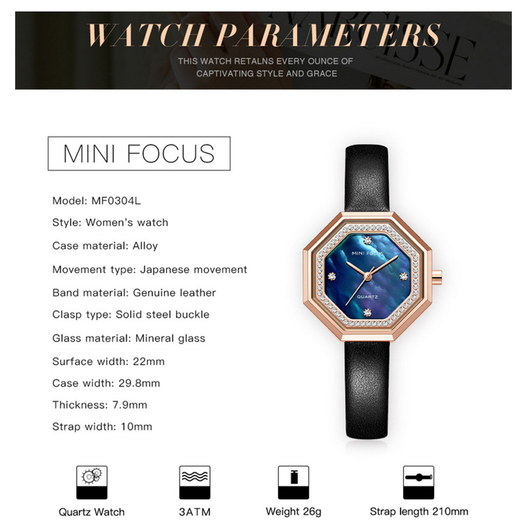 ساعة كوارتز حريمي بسوار جلدي - بني - MF0304L