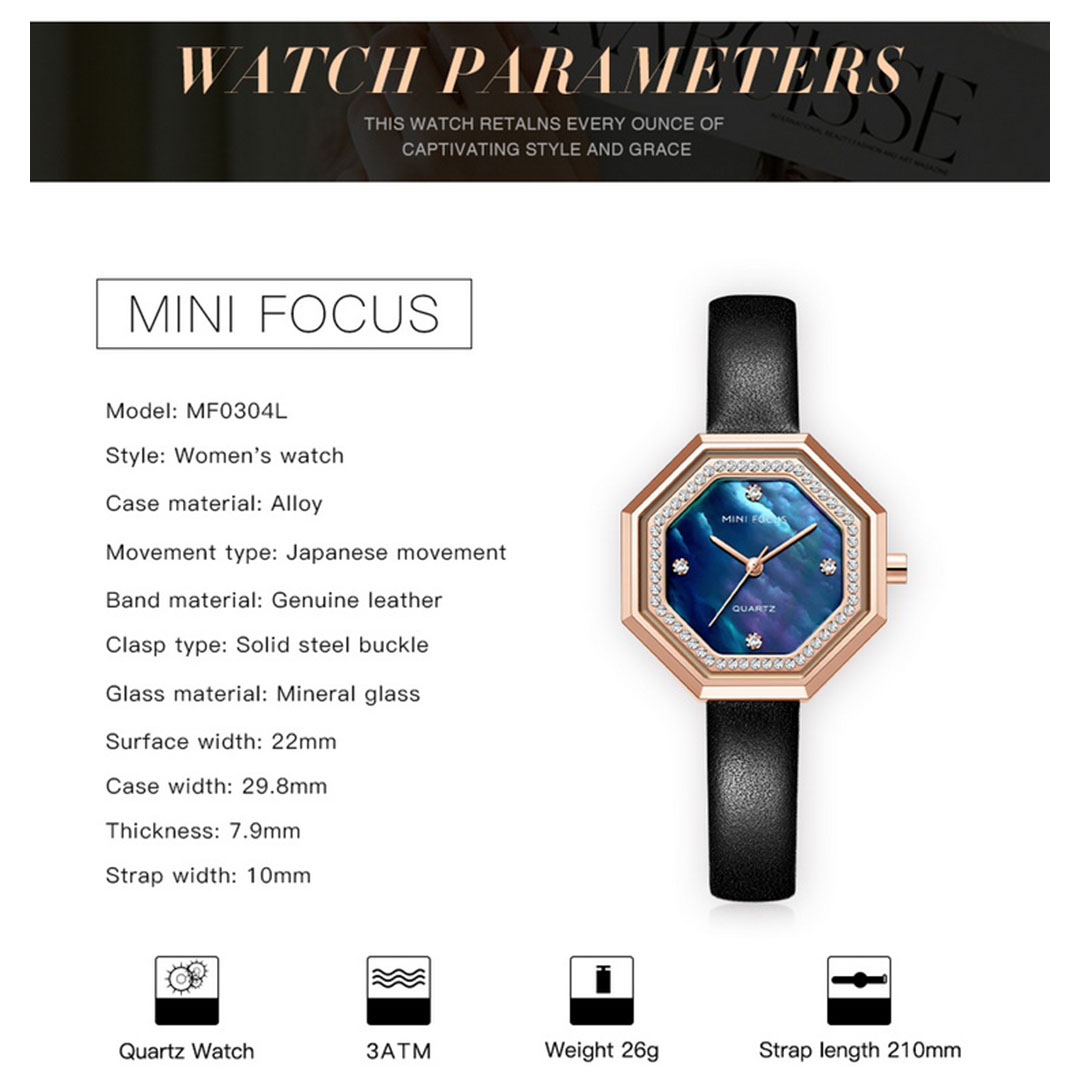 ساعة كوارتز حريمي بسوار جلدي - أزرق - MF0304L