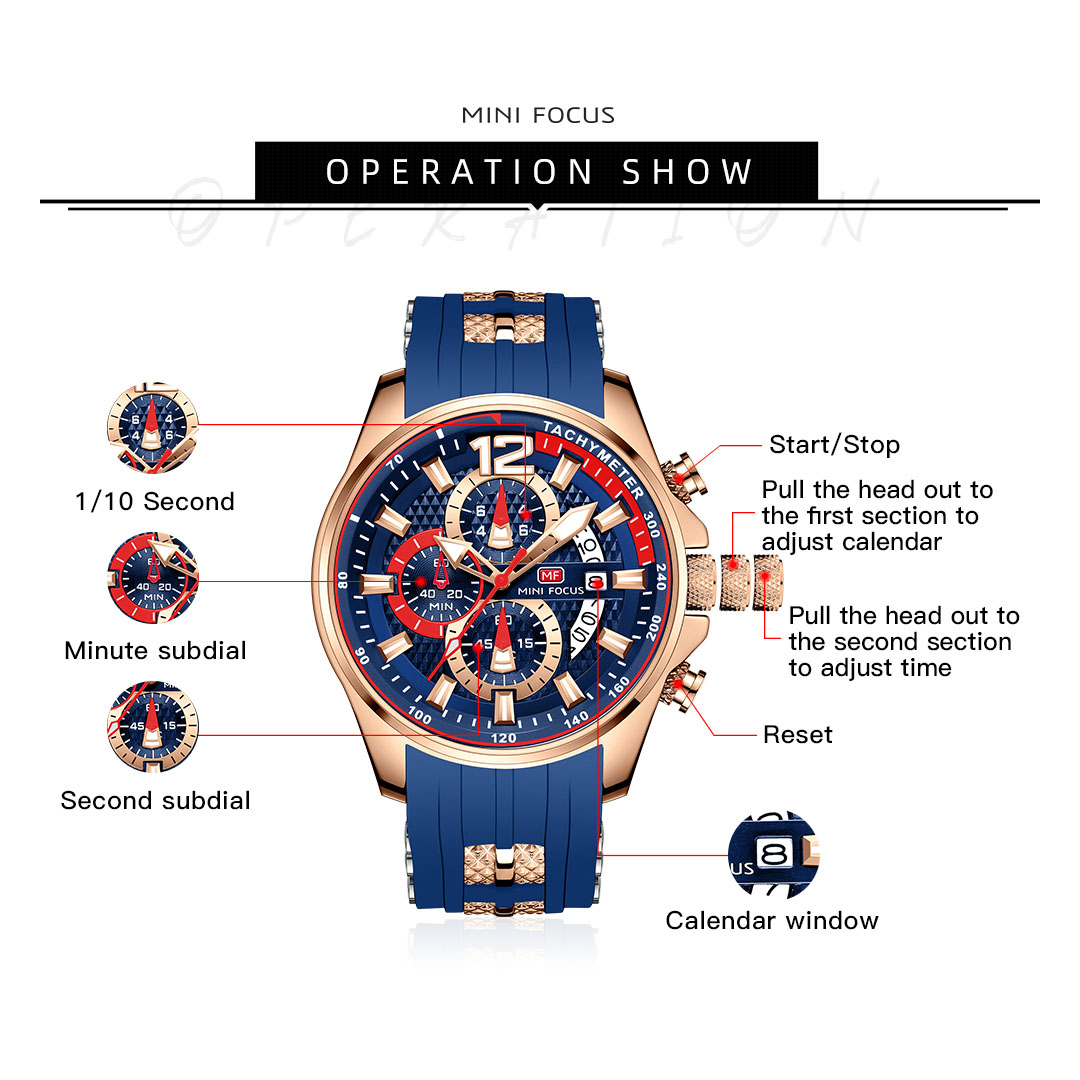 ساعة كوارتز فاخرة رجالي - أزرق - MF0350G