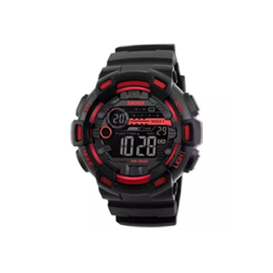 ساعة سكمي رياضية رقمية للرجال - أسود/أحمر