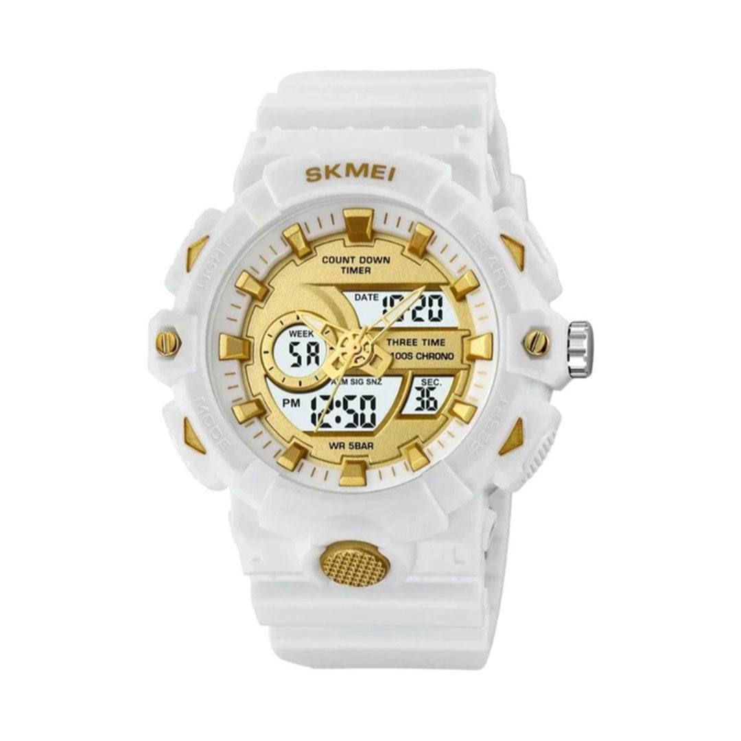 ساعه سكمي رياضيه مزدزجه رقميه للجنسين - أبيض
