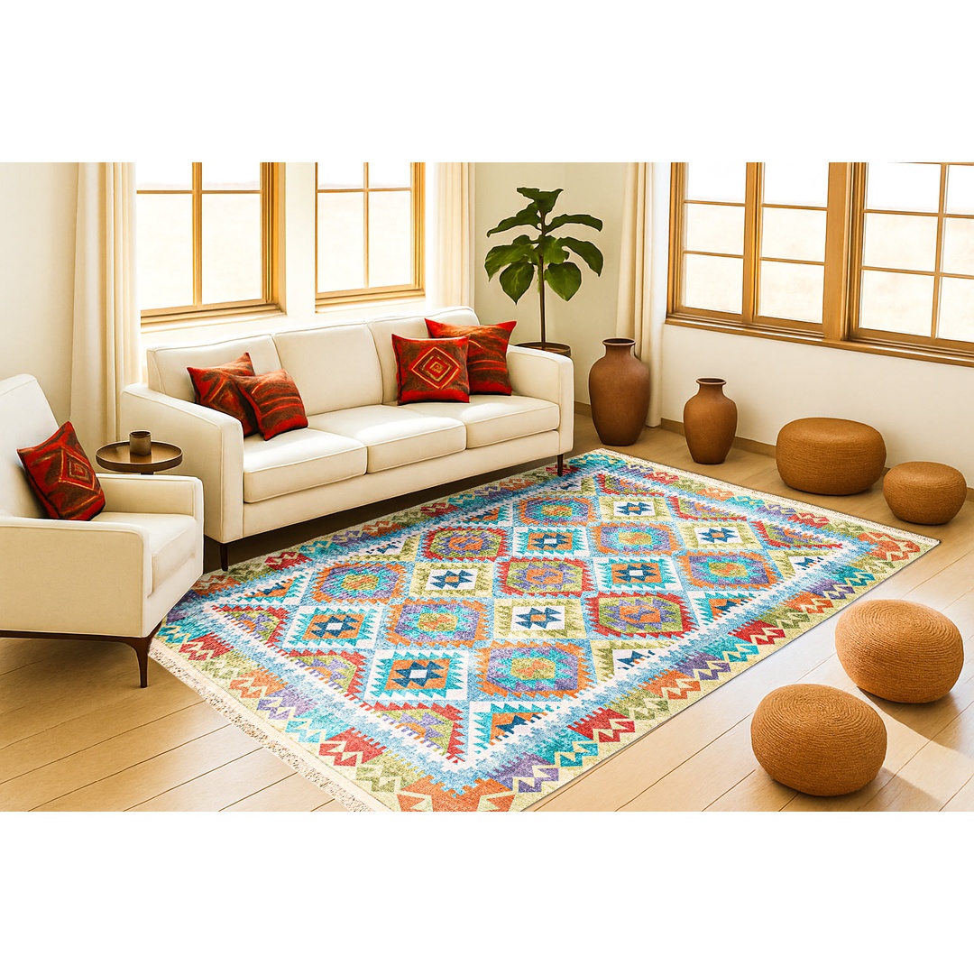 سجادة منسوجة ديجيتال - تصميم بدوي - متعدد الألوان