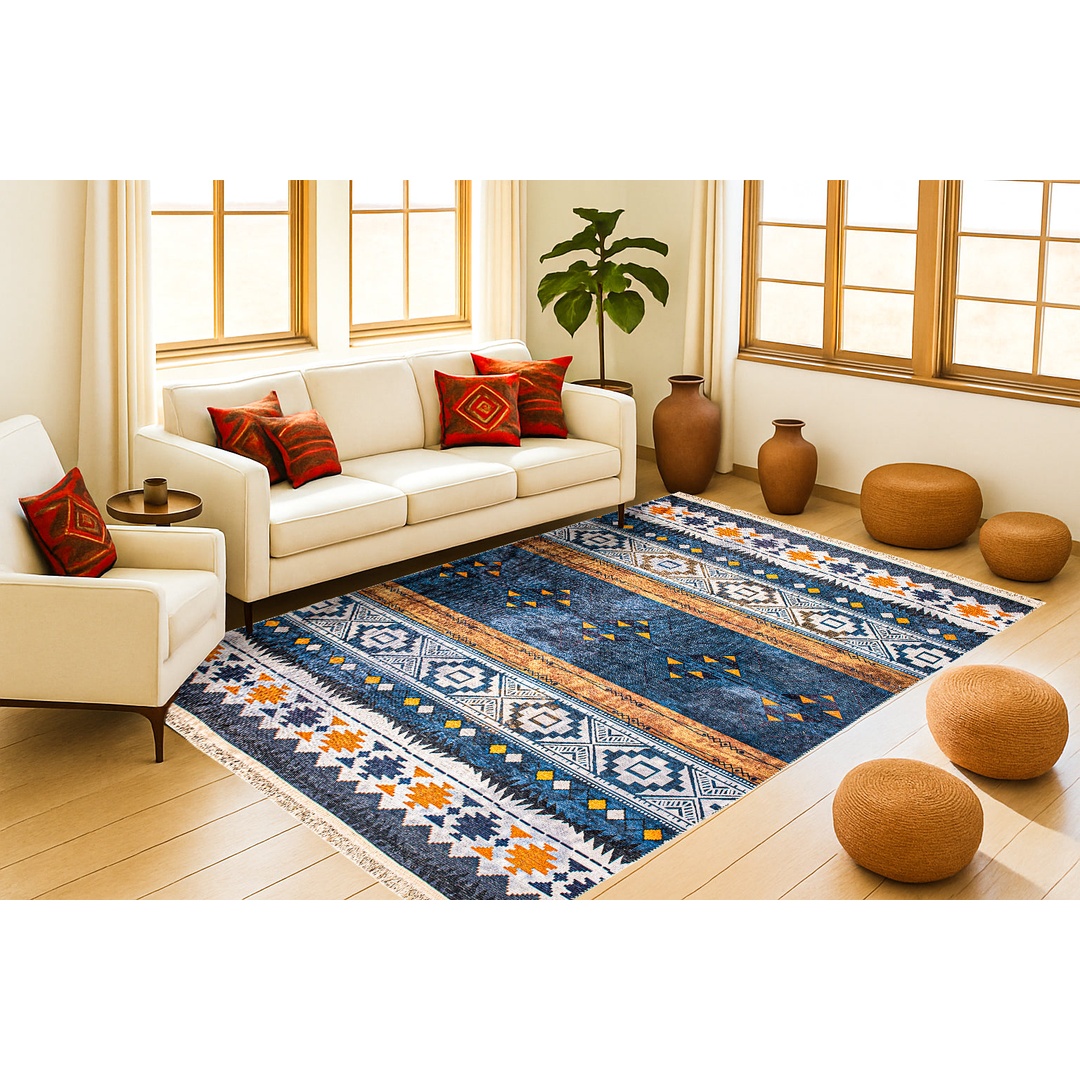 سجادة منسوجة ديجيتال - بدوي - كحلي/بيج