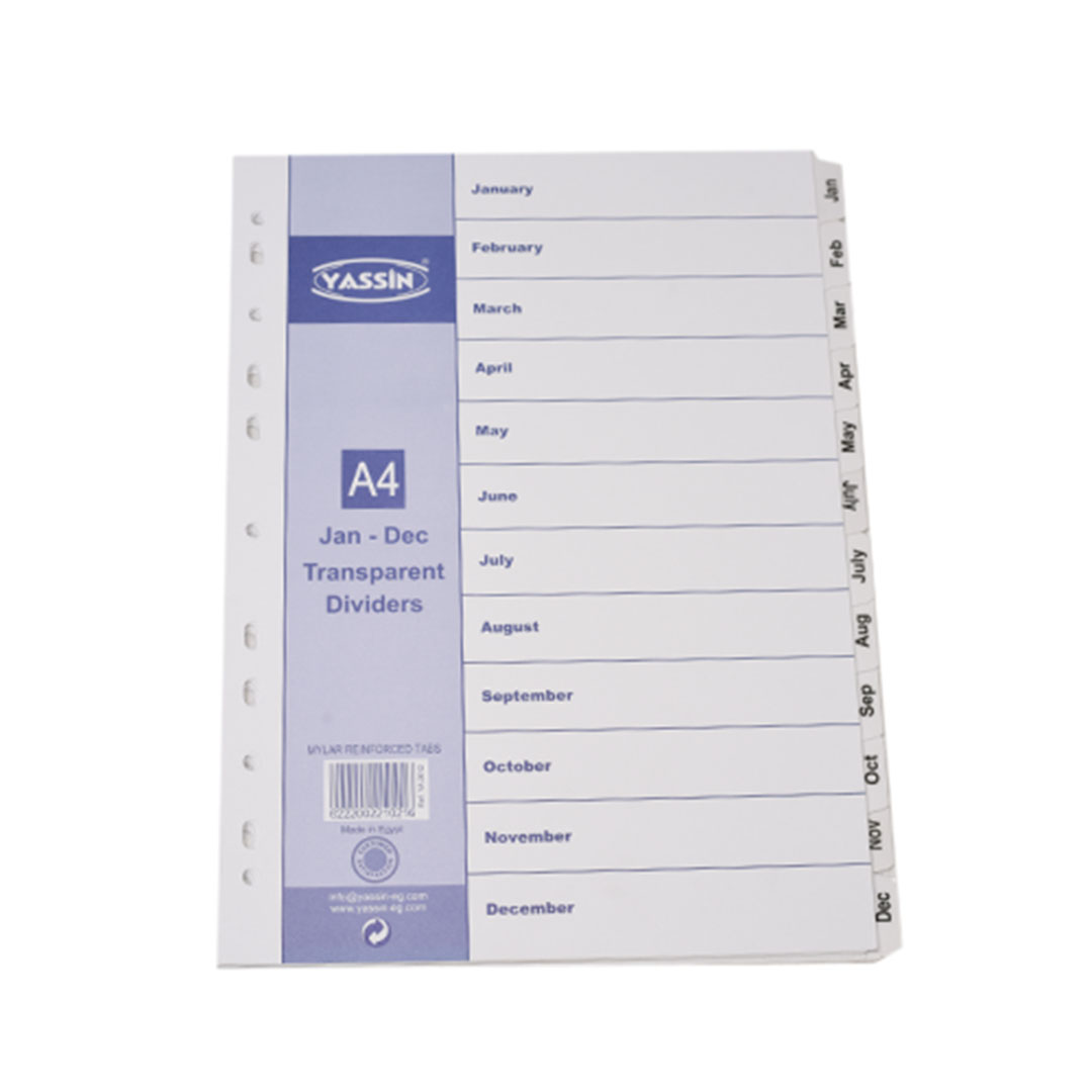 فواصل شفافة ياسين بأسماء الأشهر لتنظيم المستندات