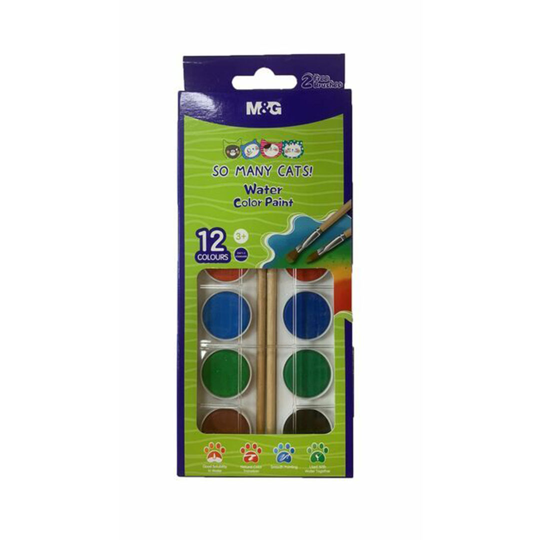 ألوان مائية وفرشتين إم آند جي - 12 لون - APL976K4