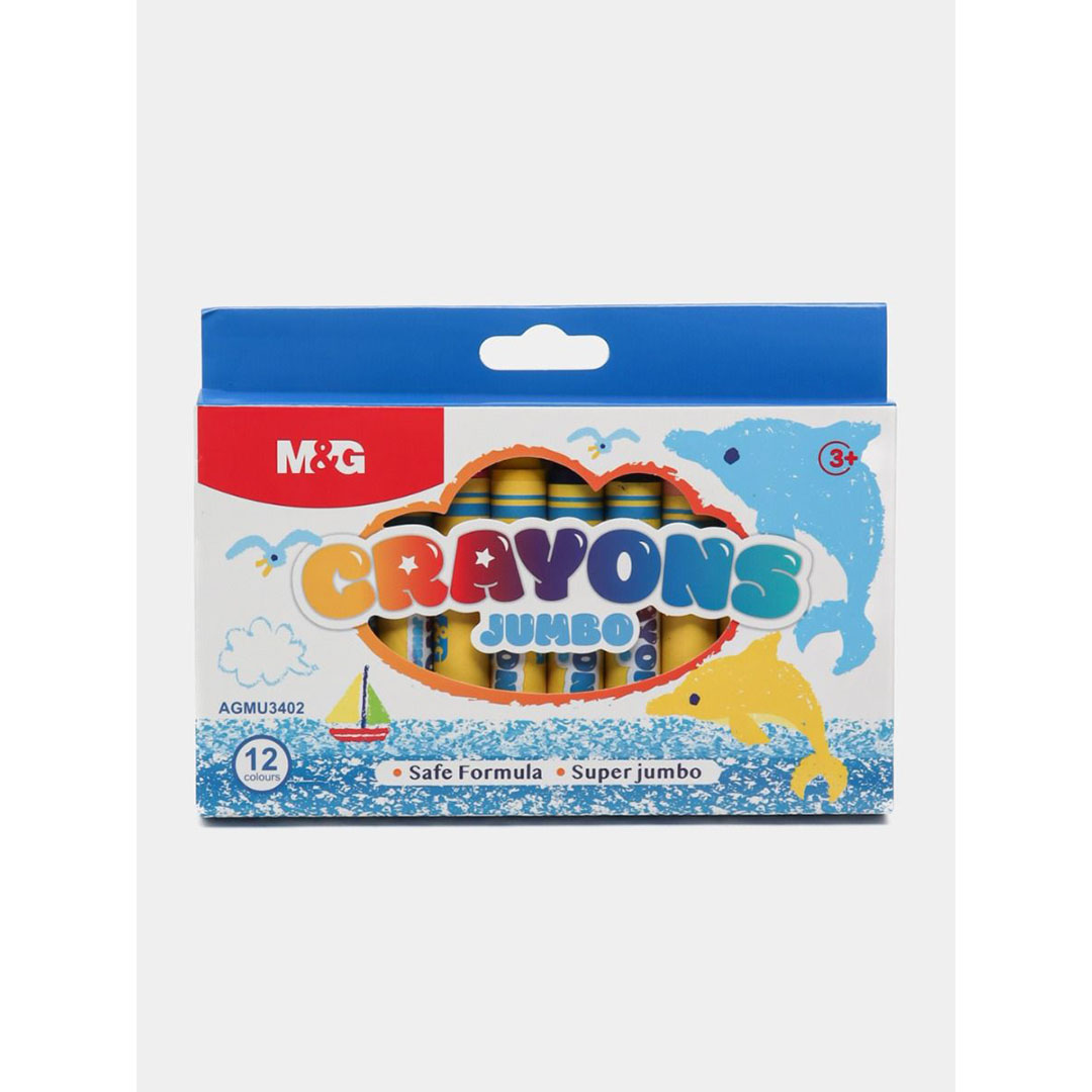 مجموعة ألوان شمعية جامبو من إم آند جي - 12 لونًا زاهيًا