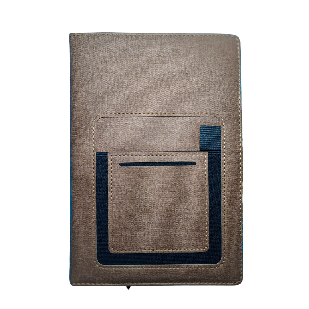 دفتر إف إم الجلدي A5 بجيب - بني