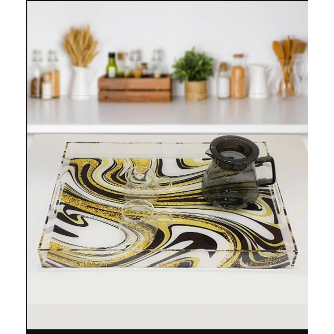 صينية أكريليك شفافة مستطيلة - للديكور والتقديم