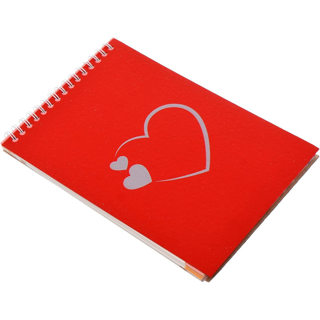 دفتر ملاحظات ياسين على شكل قلب - 20×14 سم بسلك أحمر وأبيض
