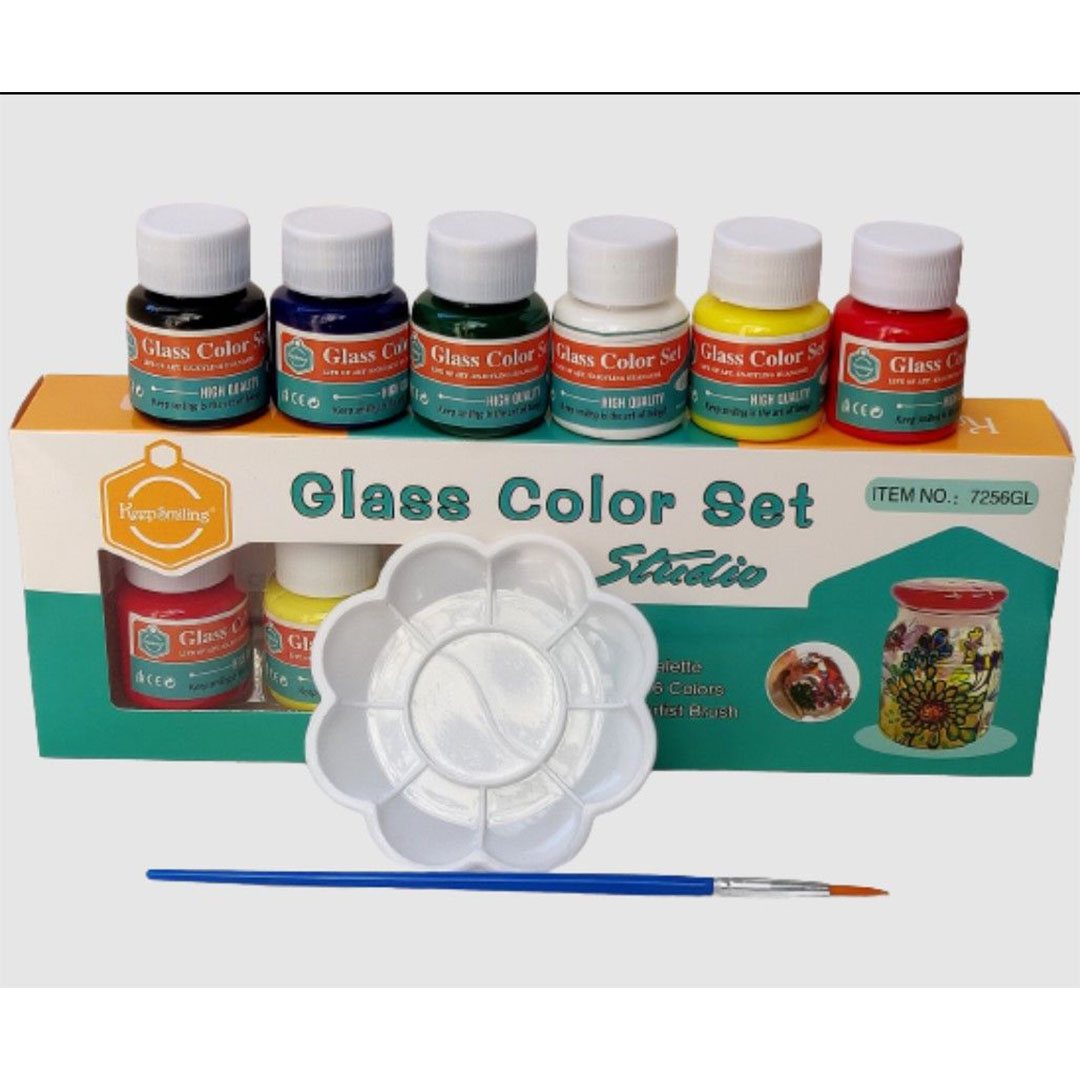 مجموعة ألوان زجاج من كيب سمايلينج - 6 ألوان مع فرشاة للرسم على الزجاج
