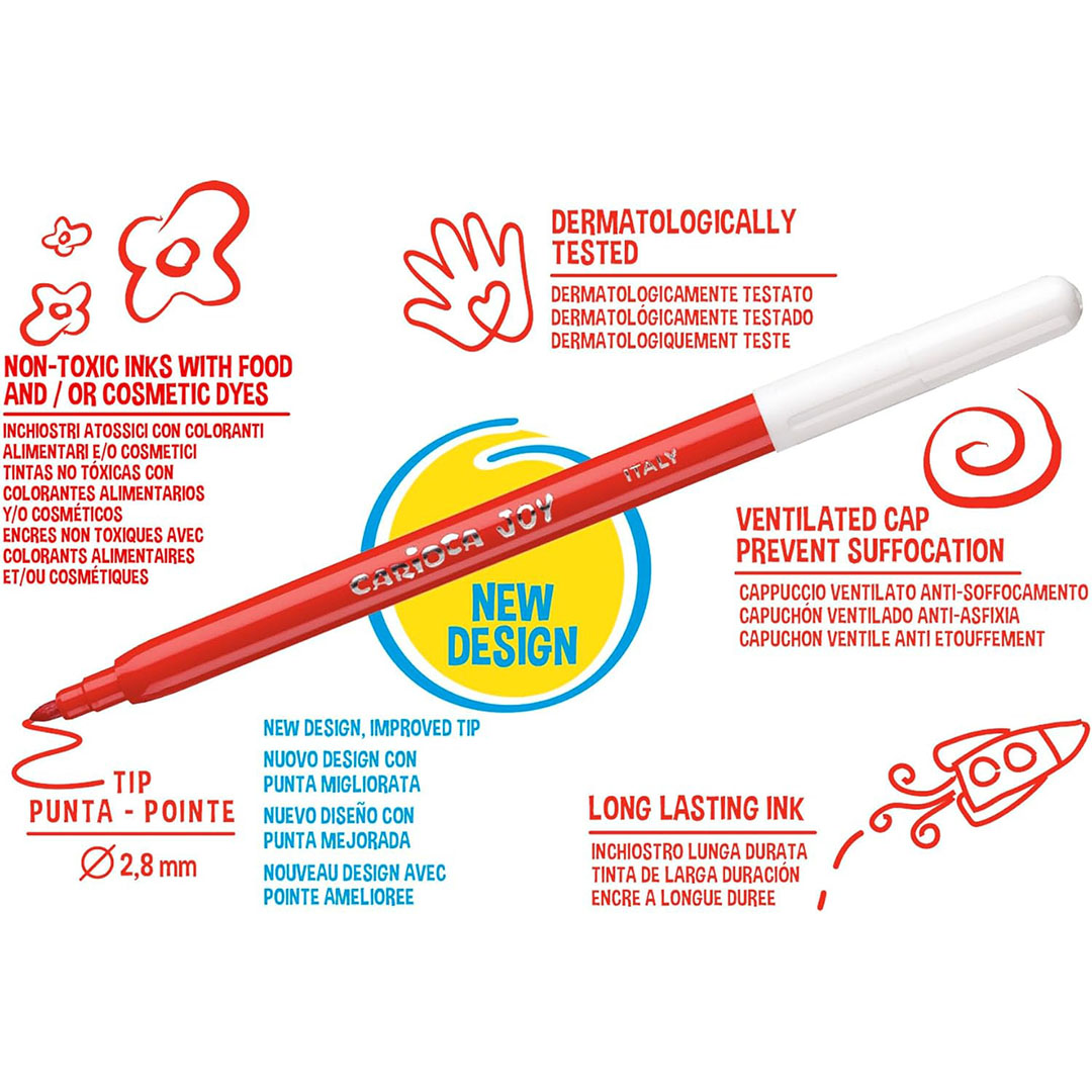 أقلام ماركر كاريوكا 6 ألوان - نصائح ليفية مقاومة للتآكل