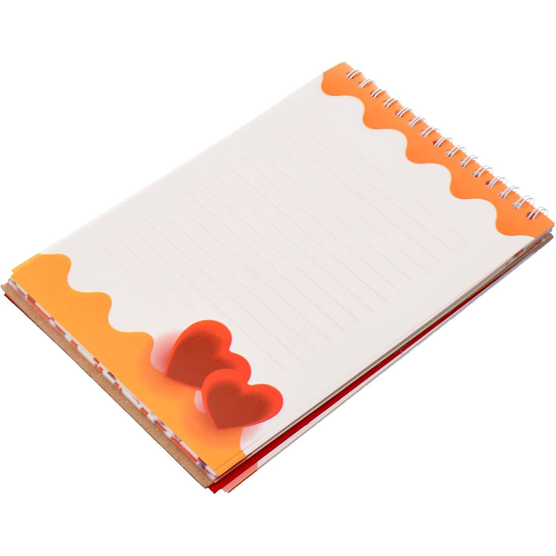 دفتر ملاحظات ياسين على شكل قلب - 20×14 سم بسلك أحمر وأبيض