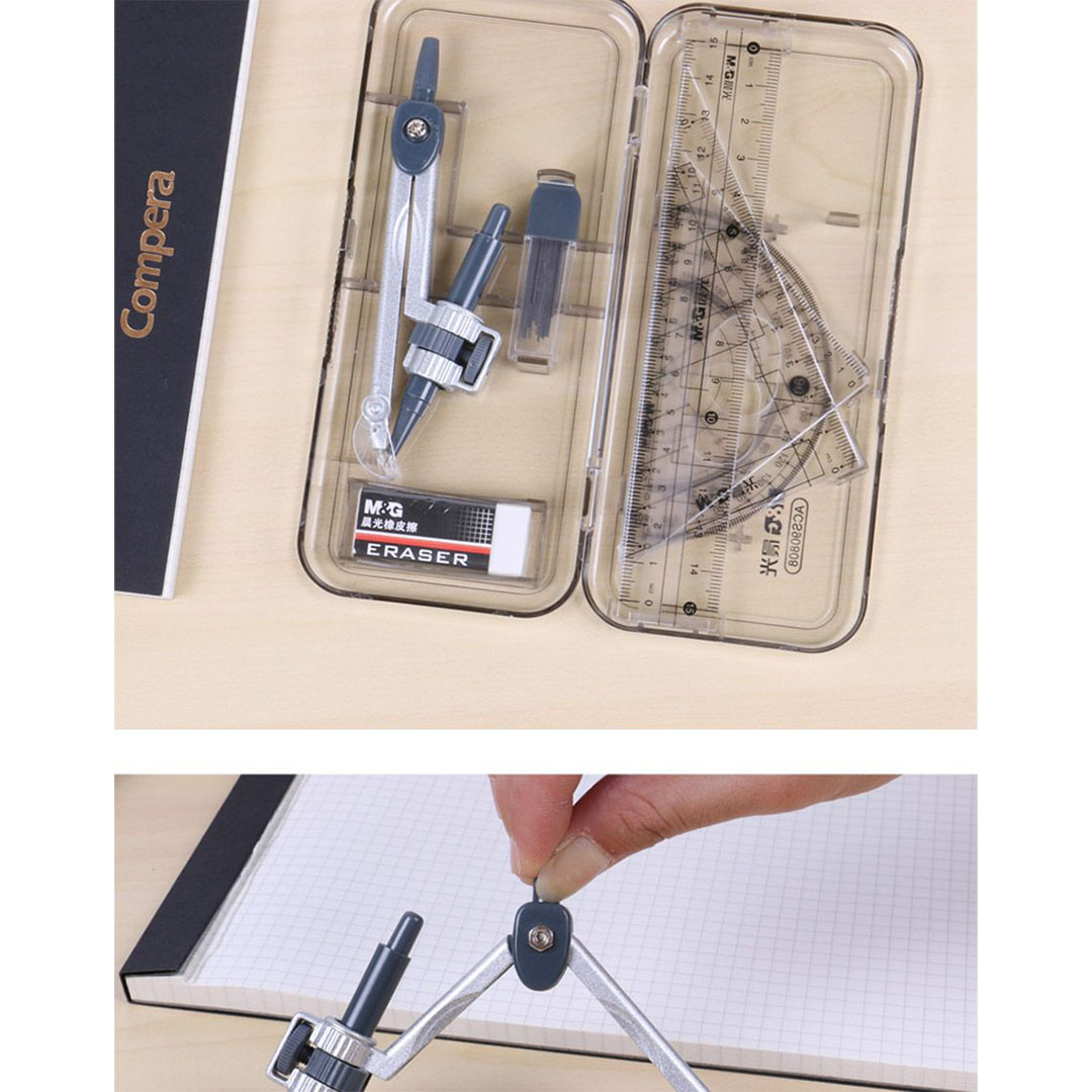 مجموعة أدوات رسم للطلاب - برجل ومسطرة وأدوات هندسية متعددة