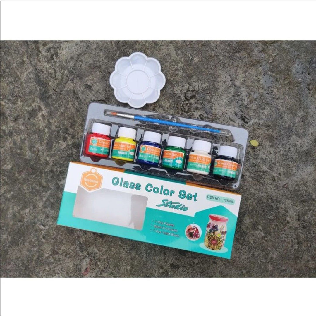 مجموعة ألوان زجاج من كيب سمايلينج - 6 ألوان مع فرشاة للرسم على الزجاج