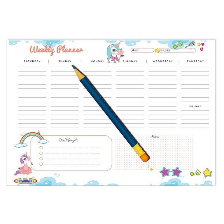 دفتر تنظيم اسبوعى شكل يونيكورن مقاس A4 رقم 1117