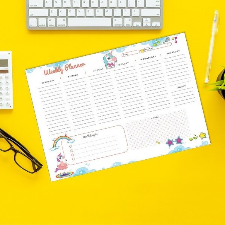 دفتر تنظيم اسبوعى شكل يونيكورن مقاس A4 رقم 1117