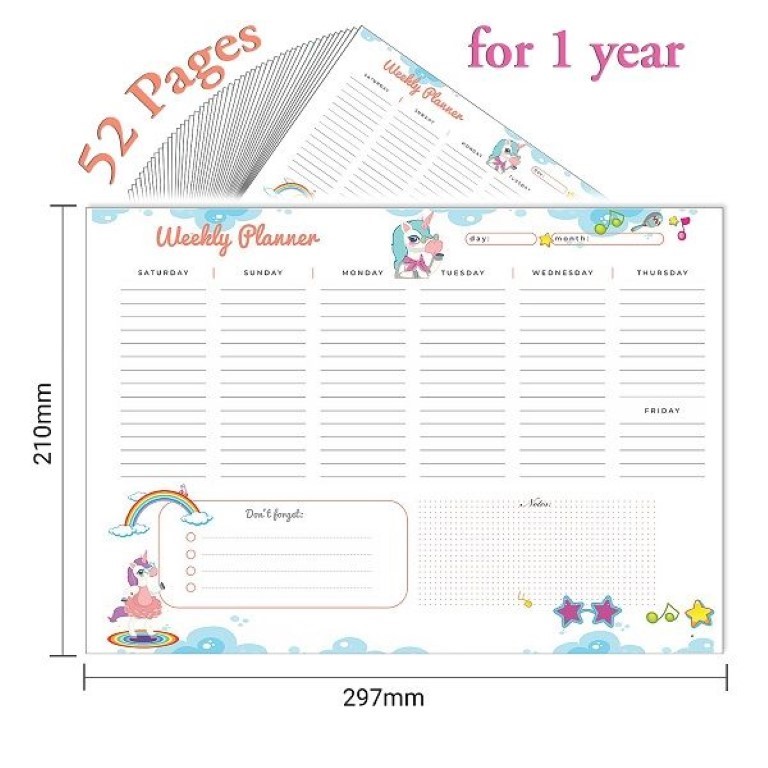 دفتر تنظيم اسبوعى شكل يونيكورن مقاس A4 رقم 1117