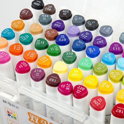 طقم أقلام ماركر مزدوجة الرأس - 1 مم / 5 مم - 48 لون