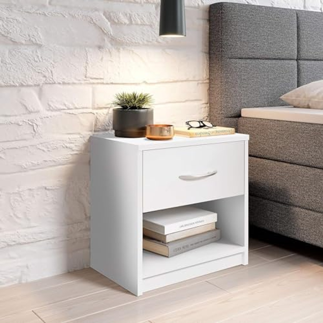 كومود أبيض مع درج ورف مفتوح - 39×41×28 سم