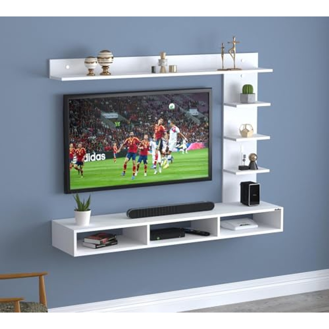 وحدة تلفزيون معلّقة - مناسبة لتلفزيونات 32–43 بوصة - 130×112×25 سم - أبيض