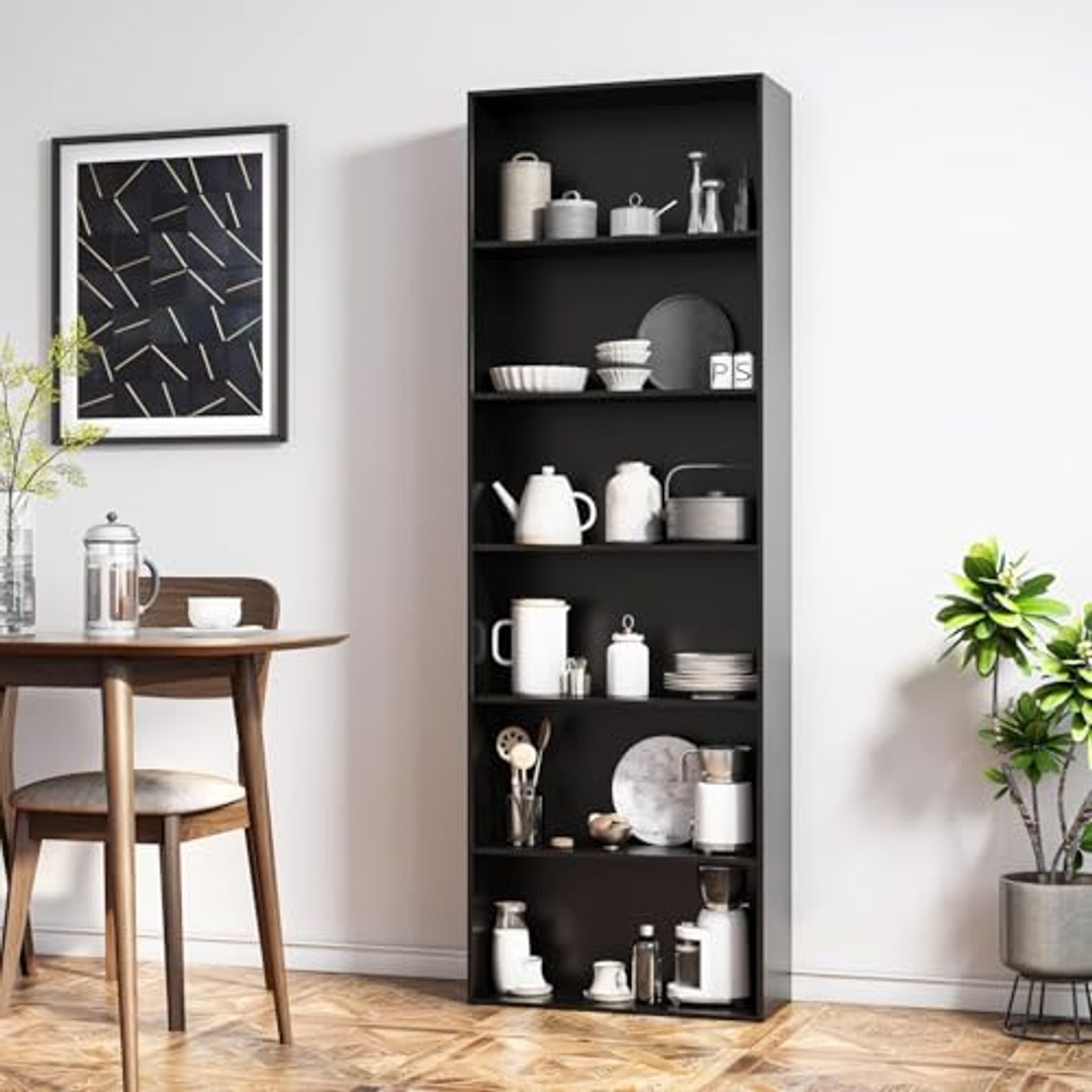 مكتبة خشب بـ 6 رفوف - 60×180×23.5 سم - أسود