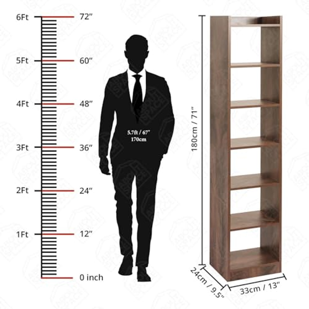 مكتبة خشب بـ 6 رفوف - 180×33×24 سم - بني عين جمل