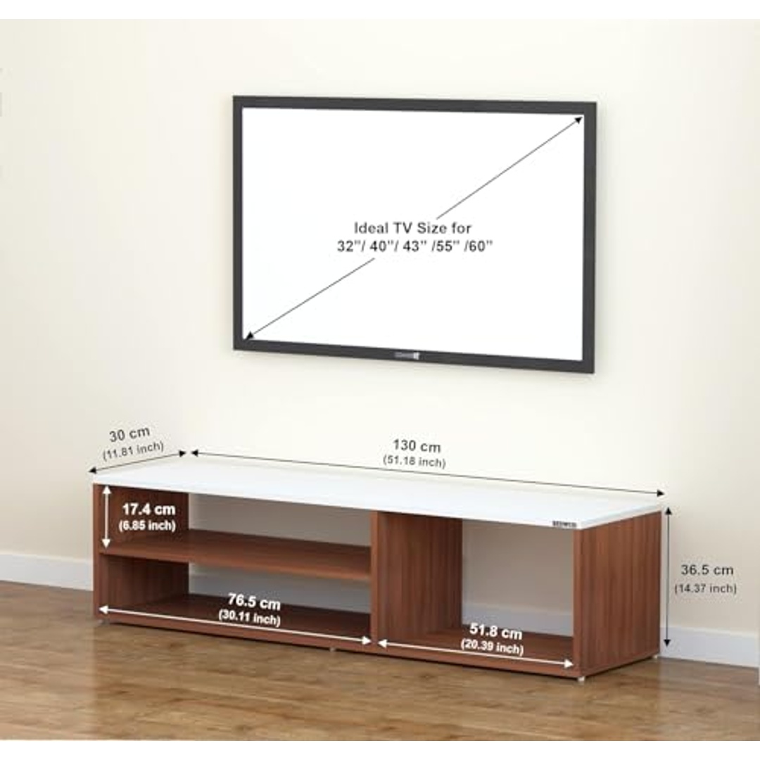 ترابيزة تلفزيون - مناسبة لتلفزيونات حتى 52 بوصة - 130×36.5×30 سم - بني/أبيض