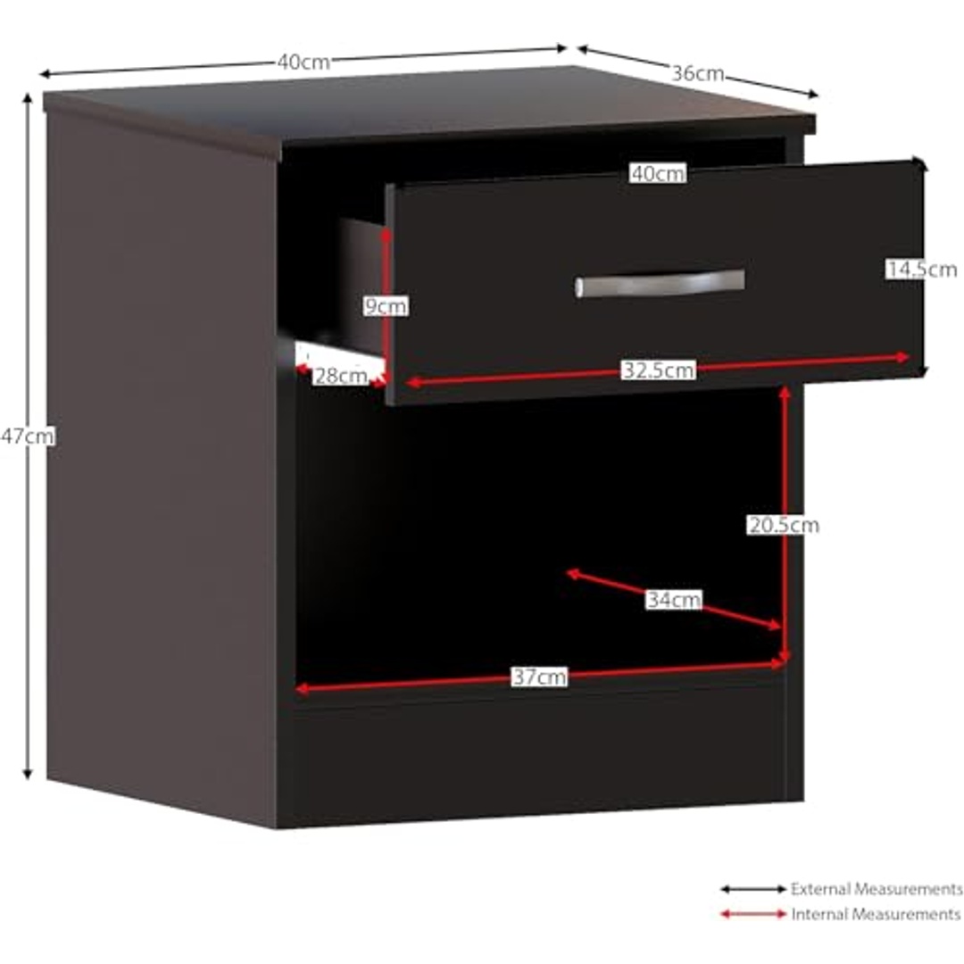 كومود أسود مع درج ورف مفتوح - 49.6×45.1×44.6 سم