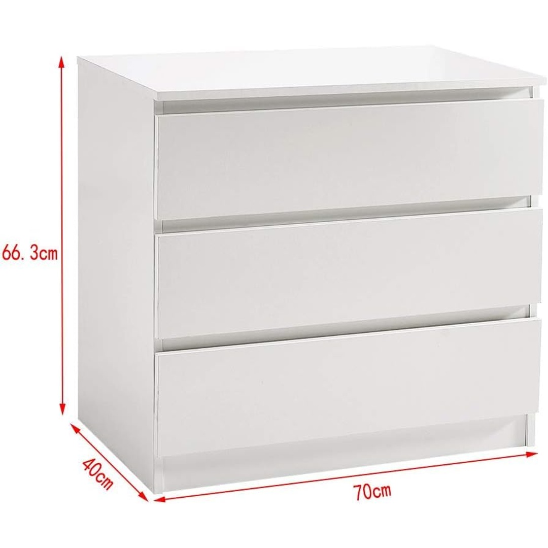 خزانة أدراج حديثة بـ 3 أدراج مع مزالق معدنية - أبيض