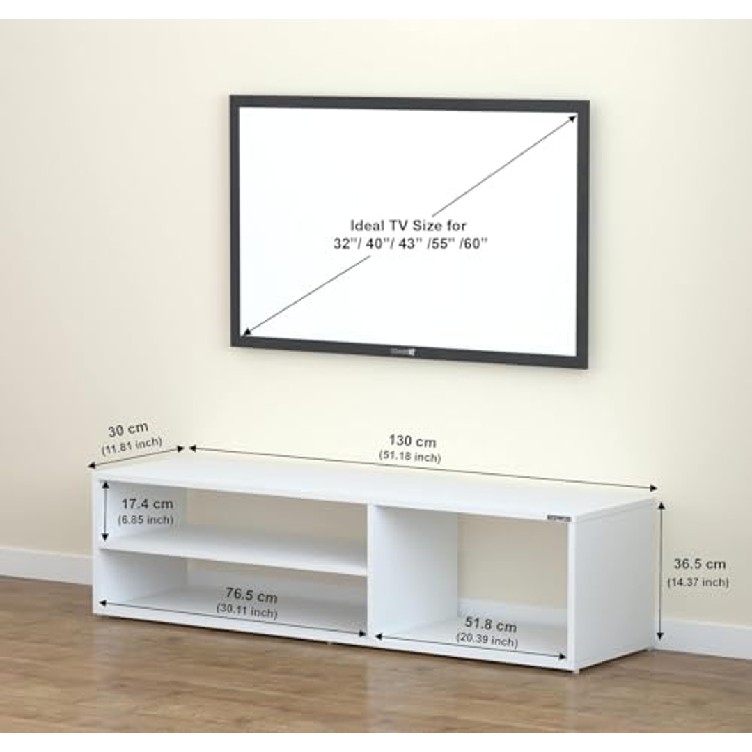 ترابيزة تلفزيون - مناسبة لتلفزيون حتى 52 بوصة - 130×30×36.5 سم - أبيض