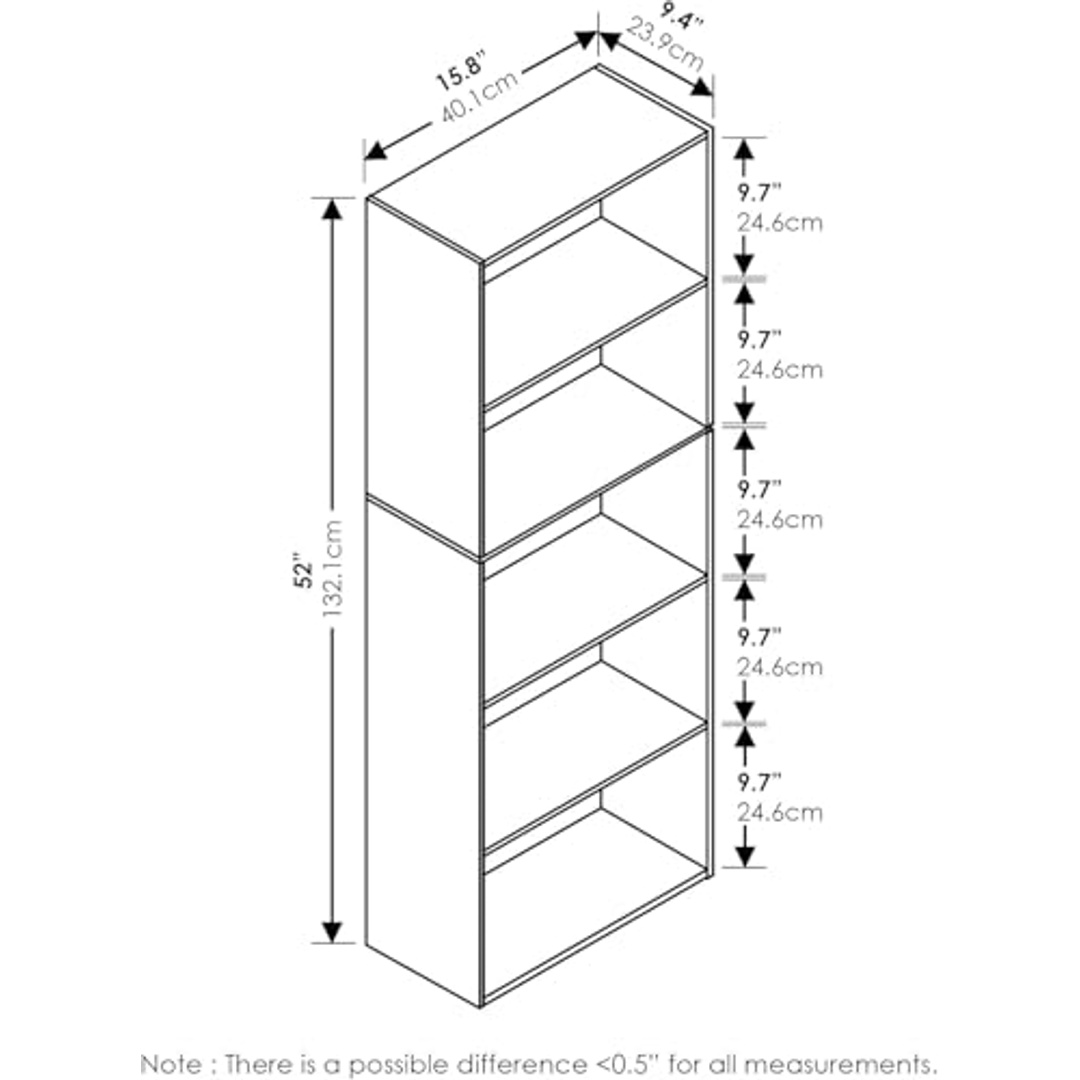 مكتبة بيضاء بـ 5 رفوف - وحدة تخزين مفتوحة - 40.1×132.1 سم - أبيض