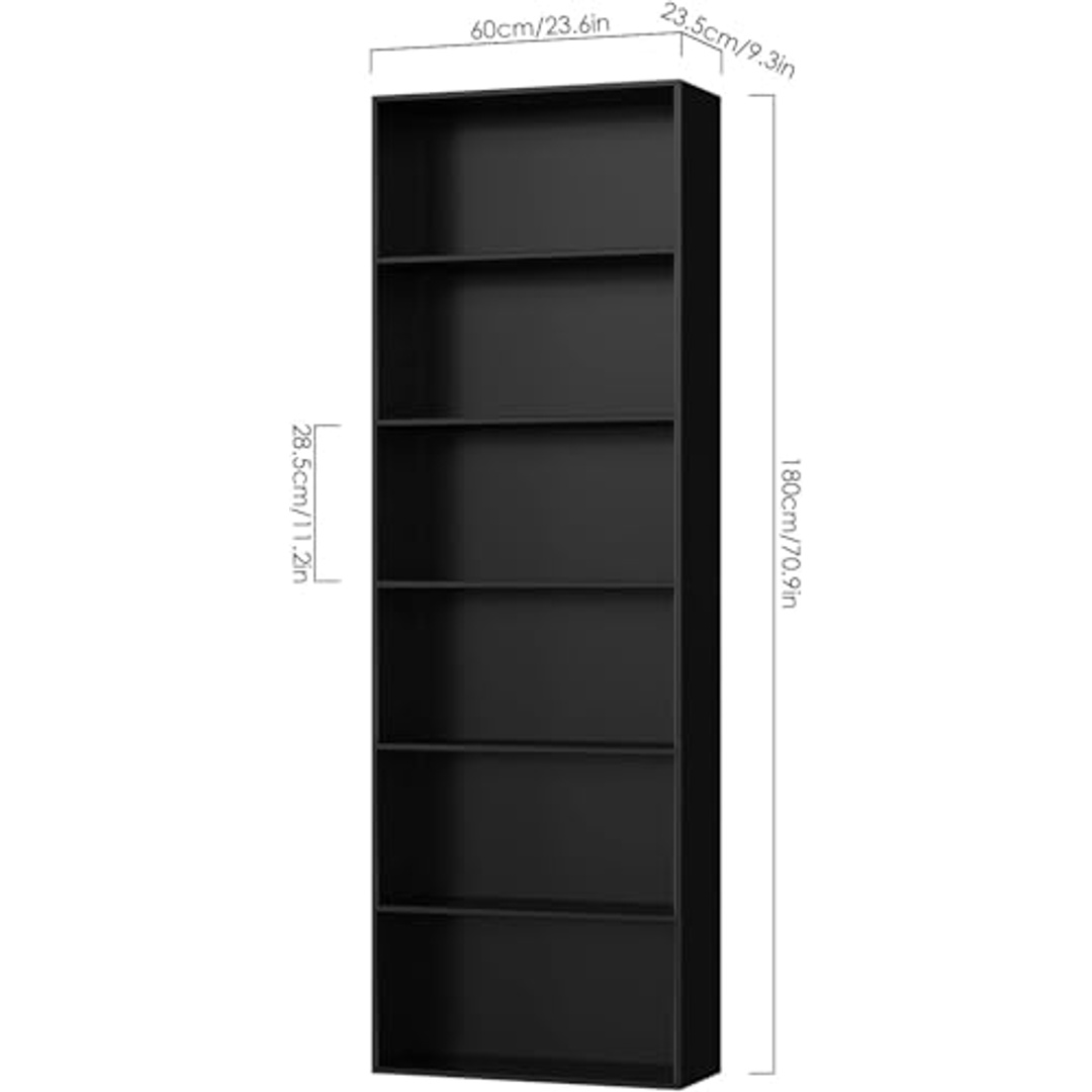 مكتبة خشب بـ 6 رفوف - 60×180×23.5 سم - أسود