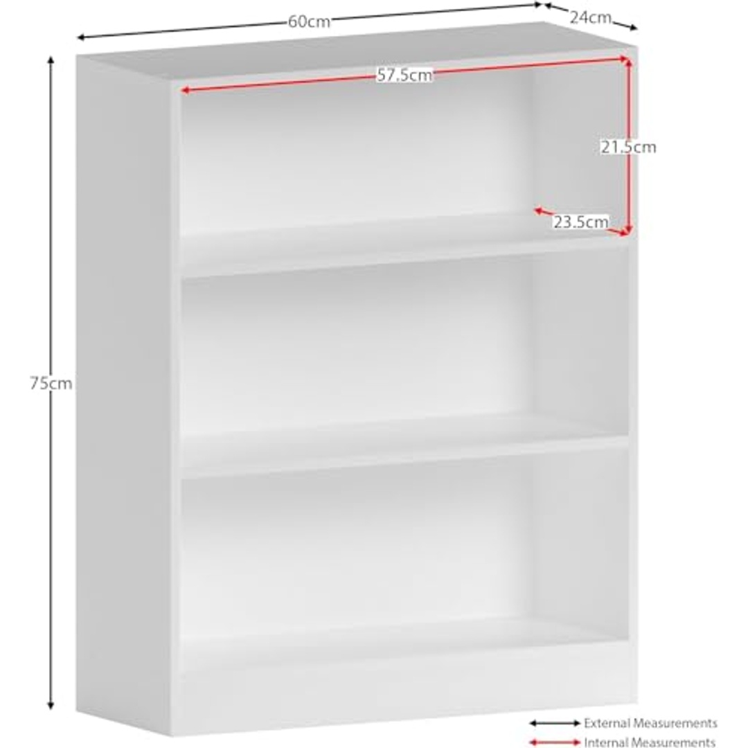 مكتبة حديثة بـ 3 رفوف - 60×75×24 سم - أبيض