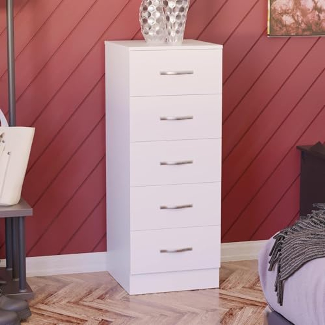 وحدة ادراج طويلة بـ 5 أدراج - 90×34.5×36 سم - أبيض