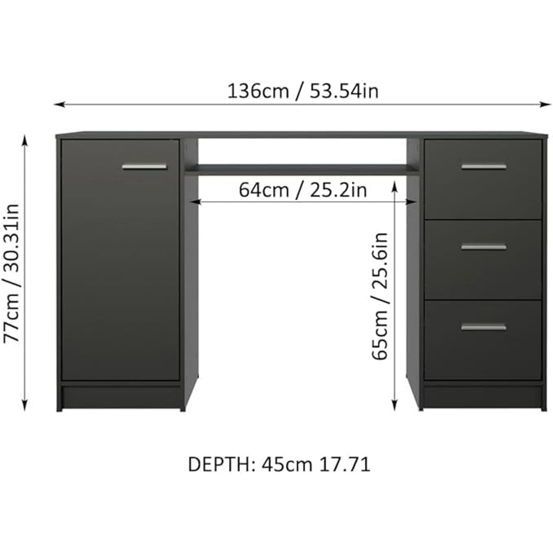 مكتب ماديسا مع أدراج وباب ورف تخزين - 45*136*77 سم - أسود