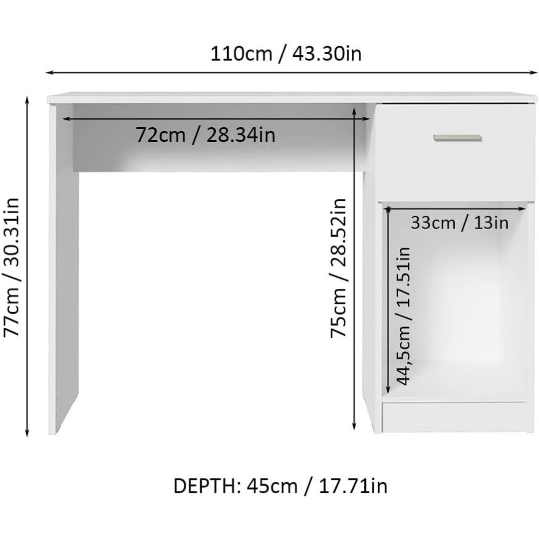 مكتب كمبيوتر - خشب مصنّع أبيض - 110×77×45 سم