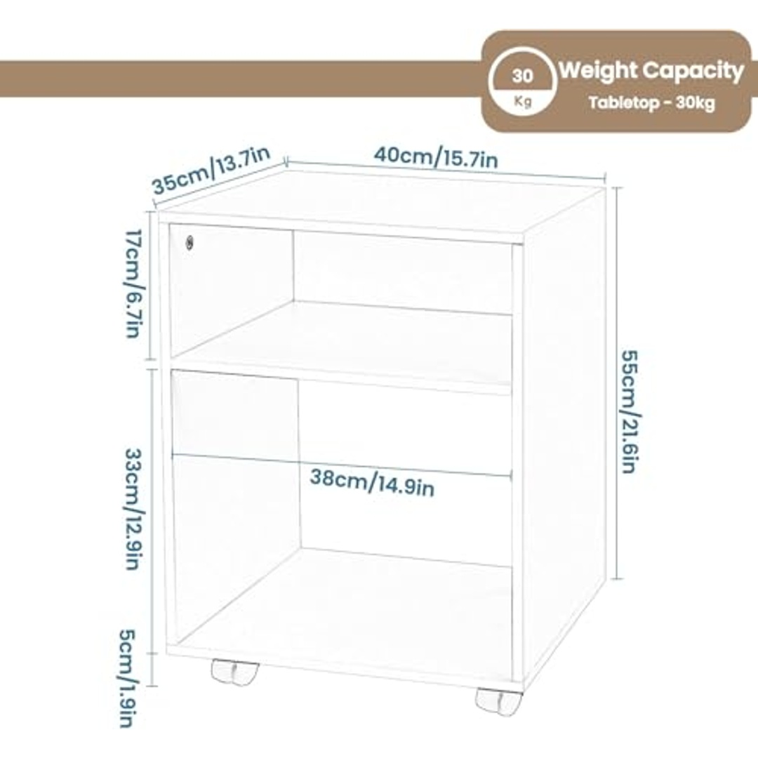 خزانة تخزين متنقلة بعجلات - أبيض - 40×35×55 سم