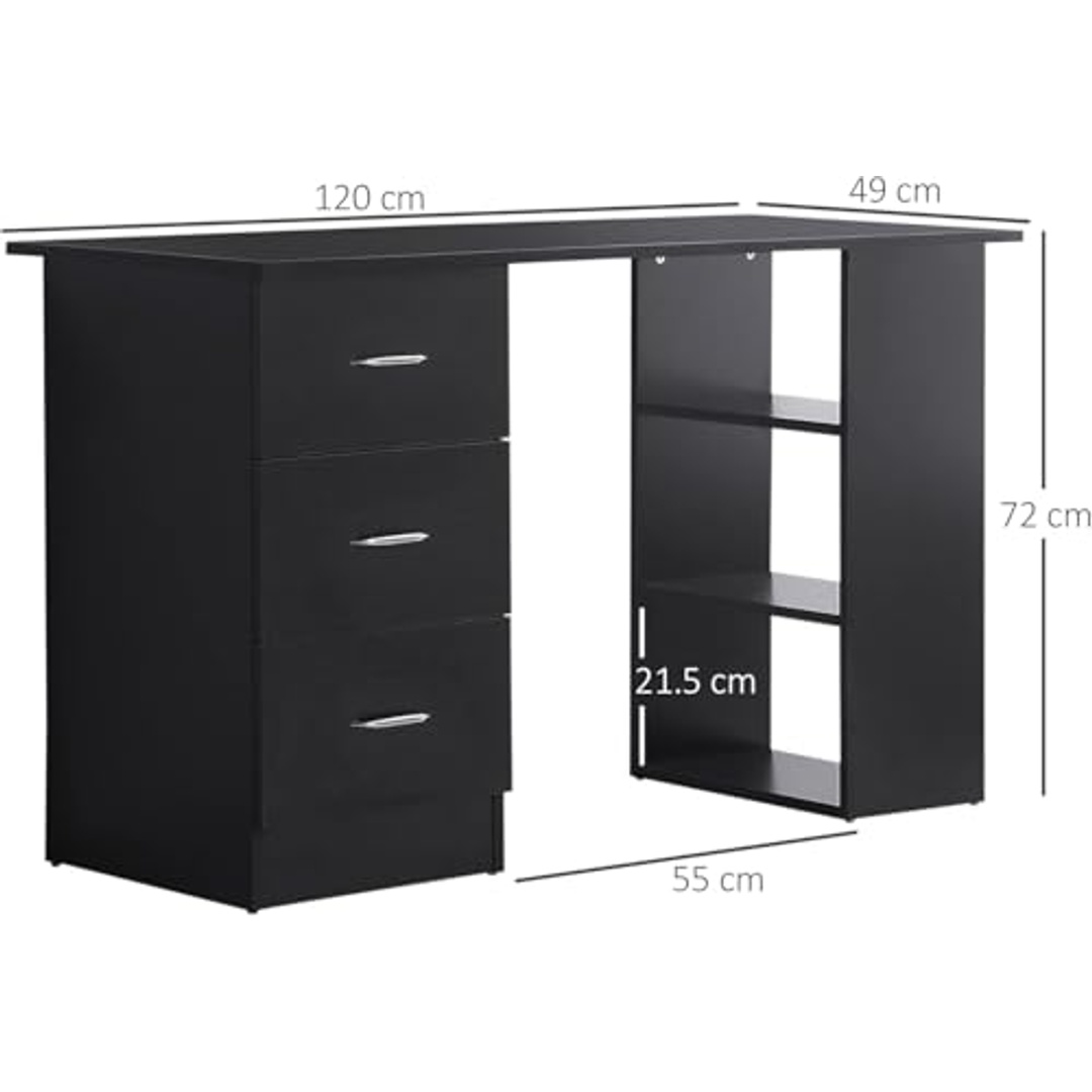 مكتب كمبيوتر عصري مع رفوف وأدراج - أسود - 120 سم